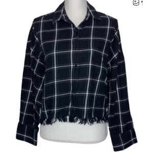 Zara Monochrome Plaid Fringe Top